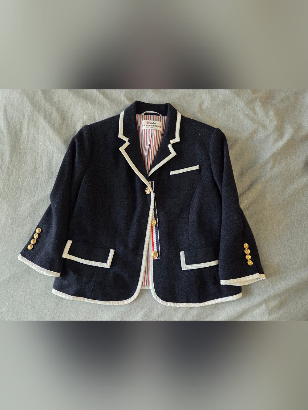 Neiman Marcus X Target Womens Navy Blazer White Trim Striped Lining Thom Browne